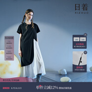 日著趣靜夜黑雙層短袖連衣裙2025夏季新款不規(guī)則裙擺高級感長裙女 靜夜黑 S