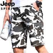 JEEP國際品牌戶(hù)外迷彩工裝褲男士秋冬多口袋寬松軍訓直筒休閑運動(dòng)長(cháng)褲 五分褲黑白迷彩KX 34 2尺7【145-160斤