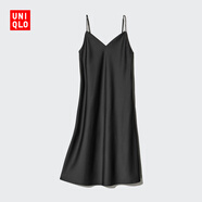 優(yōu)衣庫女裝緞紋吊帶連衣裙緞面裙子內搭顯瘦480631 09 黑色 S /155/80A