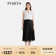 PORTS寶姿女裝2025春夏新款精致格紋網(wǎng)紗傘擺黑色中長半身裙 黑色 L