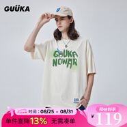 古由卡（GUUKA）xSANK嘻哈潮牌t恤男士短袖夏季情侶裝劉宇同款休閑寬松五分半截袖 奶油白色 F4663 XL