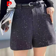 皮爾卡丹（pierre cardin）秋冬季新款休閑短褲女亮星毛呢小香風(fēng)顯瘦女裝闊腿微彈力加厚ins 深灰色 S 80-90