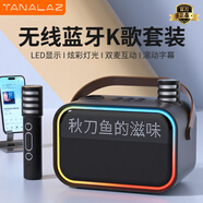 塔努啦（TANALAZ）K78音響麥克風(fēng)小型拉卡OK歌一體機藍牙兒童話(huà)筒家庭ktv歌詞顯示音箱 幻夜黑【雙麥】
