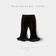 木本尚女童秋冬褲子2024新款休閑女寶洋氣外穿長(cháng)褲喇叭褲絲絨修身 M23D0352春秋薄款 80