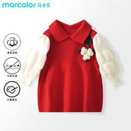 馬卡樂(lè )425G重磅新款洋氣女童秋裝小童連衣裙兒童公主韓版針織寶寶 M06紅色小花裙1建議拍大一碼 90