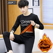 JEEP SPIRIT保暖內(nèi)衣男加絨加厚套裝秋衣秋褲一套秋冬季青年打底衫t恤潮 D06黑色套裝 L