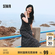 森馬（Semir）連衣裙女開(kāi)叉泡泡袖中長(cháng)裙夏方領(lǐng)雪紡碎花裙浪漫109324114014