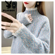 花花公子（PLAYBOY）2025秋冬新款加絨加厚毛衣女水貂絨半高領(lǐng)打底學(xué)生長(cháng)袖針織衫潮 花紫色 收藏加購送 S 建議80-95斤