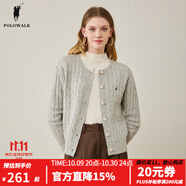 POLOWALK商場(chǎng)同款 女士羊毛衫2023秋冬圓領(lǐng)開(kāi)衫淑女潮流絞花休閑毛衣外套 淺灰 M (160)