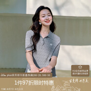茵曼復(fù)古miu系麻花針織衫夏季女裝POLO衫短袖上衣 格調(diào)灰-短袖 L