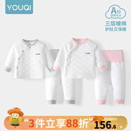 優(yōu)奇嬰兒衣服秋冬套裝寶寶保暖夾棉內(nèi)衣高腰護(hù)肚男女兒童2件套秋冬裝 2套【雅灰+淺紅】 59cm