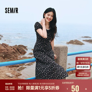 森馬（Semir）連衣裙女開叉泡泡袖中長裙夏方領(lǐng)雪紡碎花裙浪漫109324114014