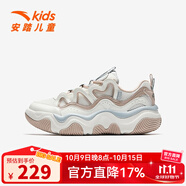 安踏（anta）女大童運動鞋新款紐扣鞋犟彈跑步鞋中大童跑鞋兒童女童鞋 【貓耳鞋】紙莎白/藕灰/霜塔灰-1 33