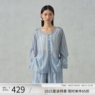 阿依蓮【商場同款】高級感套裝女夏季2025新款兩件套洋氣條紋上衣短褲子 航線藍 L