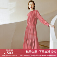 顏域黑色連衣裙春冬季女裝2024年新款顯瘦連身裙針織假兩件百褶裙 粉色（加厚） XL/42