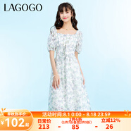 lagogo法式一字領(lǐng)甜美茶歇法式連衣裙女拉谷谷短袖氣質(zhì)修身裙子 混色（Y0） M 160/38