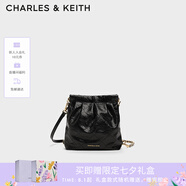 CHARLES&KEITH迷你菱格流浪包單肩斜挎雙肩包包女包生日七夕禮物CK2-60782390 Black黑色 S