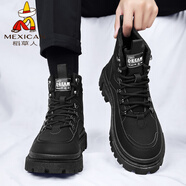 稻草人（MEXICAN）2025英倫工裝馬丁靴男士高幫增高機(jī)車靴DTD厚底皮靴 黑色 39 標(biāo)準(zhǔn)運(yùn)動(dòng)碼