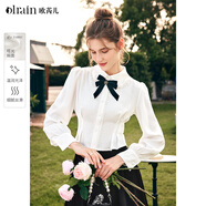 Olrain歐芮兒法式緞面襯衫女裝秋復古宮廷風(fēng)上衣 米白色(第二批次) XL