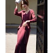 德瑪納【可脫卸披肩】秋季小優(yōu)雅纖絨紗V領(lǐng)前開(kāi)叉中長(cháng)款氣質(zhì)女式連衣裙