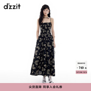 DZZIT地素短袖連衣裙2025夏季新款復(fù)古重工刺繡泡泡袖裙子女3J2O4236A 黑色（吊帶裙) S