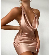 南啵丸歐美春夏新款女裝擺領(lǐng)時(shí)尚性感吊帶裙 粉紅色 S