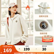 安踏（ANTA）關(guān)曉彤同款喵爪加絨衛(wèi)衣女冬季寬松潮流抓絨刺繡連帽保暖套頭衫 【喵喵絨-半拉鏈連帽款】香草白 L /女170