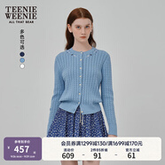 Teenie Weenie小熊女裝針織開衫2025秋季新款水洗復(fù)古絞花田園毛衣 藍(lán)色 S