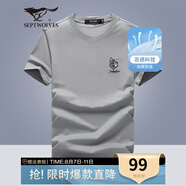 七匹狼短袖T恤男夏季輕薄新款圓領涼感科技體恤衫休閑純色短t男裝上衣服 005(淺灰)-冰絲涼感 2XL (180)