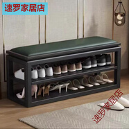 嘉佩馨實(shí)木換鞋凳家用門口入戶軟包可坐穿鞋凳玄關(guān)鞋柜坐凳一體多層鞋架 80cm黑色+綠色/實(shí)木真皮
