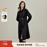 茵曼【商場同款】法式不規(guī)則收腰連衣裙2025秋季女裝新款通勤裙子 午夜黑 S