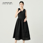 哥弟（GIRDEAR）女裝2025新款肌理感拼接設計V領(lǐng)無(wú)袖連衣裙150027 黑色 S (2碼)
