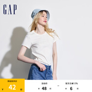 Gap女裝夏季純棉鏤空字母印花logo短袖T恤寬松上衣546498 牛奶白 155/76A(XS)亞洲尺碼