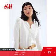 H&M【徐若晗同款】女裝毛針織衫秋慵懶短款打底衫m(xù)iu系薄開衫0579541 奶油色 M 165/96
