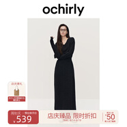 歐時力OCHIRLY 羊毛軟糯優(yōu)雅毛針織連衣裙V領(lǐng)秋冬季新品通勤簡約 深灰 M