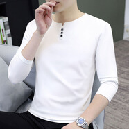 金盾（KIN DON）2025春秋新款男士長袖T恤男裝休閑男生V領(lǐng)扣子領(lǐng)男生打底衫棉 白 M
