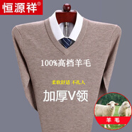 恒源祥純色羊毛絨衫男加厚半高圓領(lǐng)毛衣羊毛衫冬季款針織衫打底保暖上衣 V 領(lǐng)駝色-純?nèi)?00甄選精品羊毛 XL 175【適合140-155斤】【柔軟舒適保暖