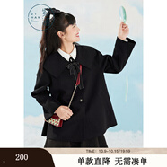 紫涵（ZIHAN）翻領(lǐng)A字毛呢外套短款百搭斗篷式雙面尼呢子大衣 黑色 XS