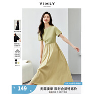 梵希蔓（vimly）梵希蔓簡(jiǎn)約通勤短袖連衣裙女2025年夏季新款收腰顯瘦小黑裙子698 秋香綠 S