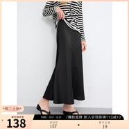 三彩2025秋季新款緞面魚(yú)尾裙高腰半身裙優(yōu)雅A字長(cháng)裙浪漫M 漆黑色 M 160/68A