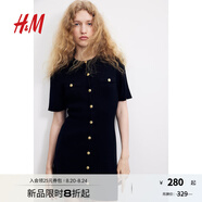 H&M女裝千金風(fēng)連衣裙25夏新款小香風(fēng)法式修身針織連身裙1229076 黑色 M 165/96