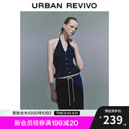 UR七夕2025夏季新款女裝掛脖系帶露背無(wú)袖針織開(kāi)衫UYU950087 藏青 (修身款) S