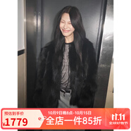 付智恩蘆葦花 芬蘭進(jìn)口狐貍毛典雅輕盈年輕感圓領(lǐng)皮草外套女 黑色 S