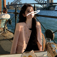杭州小香風(fēng)衣服FFmiss小香風(fēng)粉色鑲鉆羊毛呢短外套女設計感粗花呢 粉紅色 L