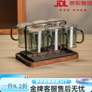 格娜斯（CRISTALGLASS）高顏值雙層玻漓咖啡杯耐高溫加厚水杯拿鐵防燙透明茶杯帶把手杯子 雙層帶把煙灰杯+杯架+相思木托_