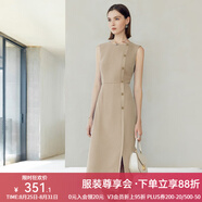 顏域2024新款氣質(zhì)職業(yè)單排扣正裝連衣裙女春款無(wú)袖修身時(shí)尚一步裙 卡其 XXL/44