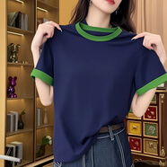 阿瑪施AMASS哥弟適用洋派拼色短袖t恤女2025新款百搭夏季大尺碼撞色拼接字母 跨境庫(kù)存 隨機(jī)圖案 微瑕介意勿拍 S