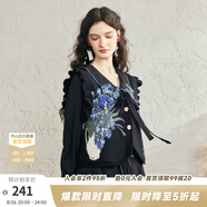 兩三事梵高v領(lǐng)針織馬甲女春季2025新款無(wú)袖毛衣綁帶背心 銀河甜心 黑色-y M