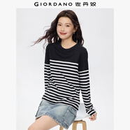 佐丹奴T恤女純棉條紋海軍風(fēng)海魂衫開叉下擺圓領(lǐng)長袖t恤女13322802
