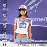 SuaMoment貼布繡插肩v領(lǐng)撞色短袖T恤女夏季短袖休閑運(yùn)動(dòng)球衣體恤 白色 S